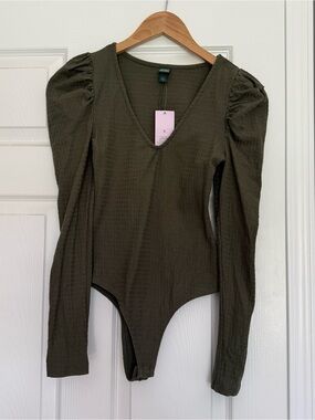 Olive Green V-Neck Bodysuit